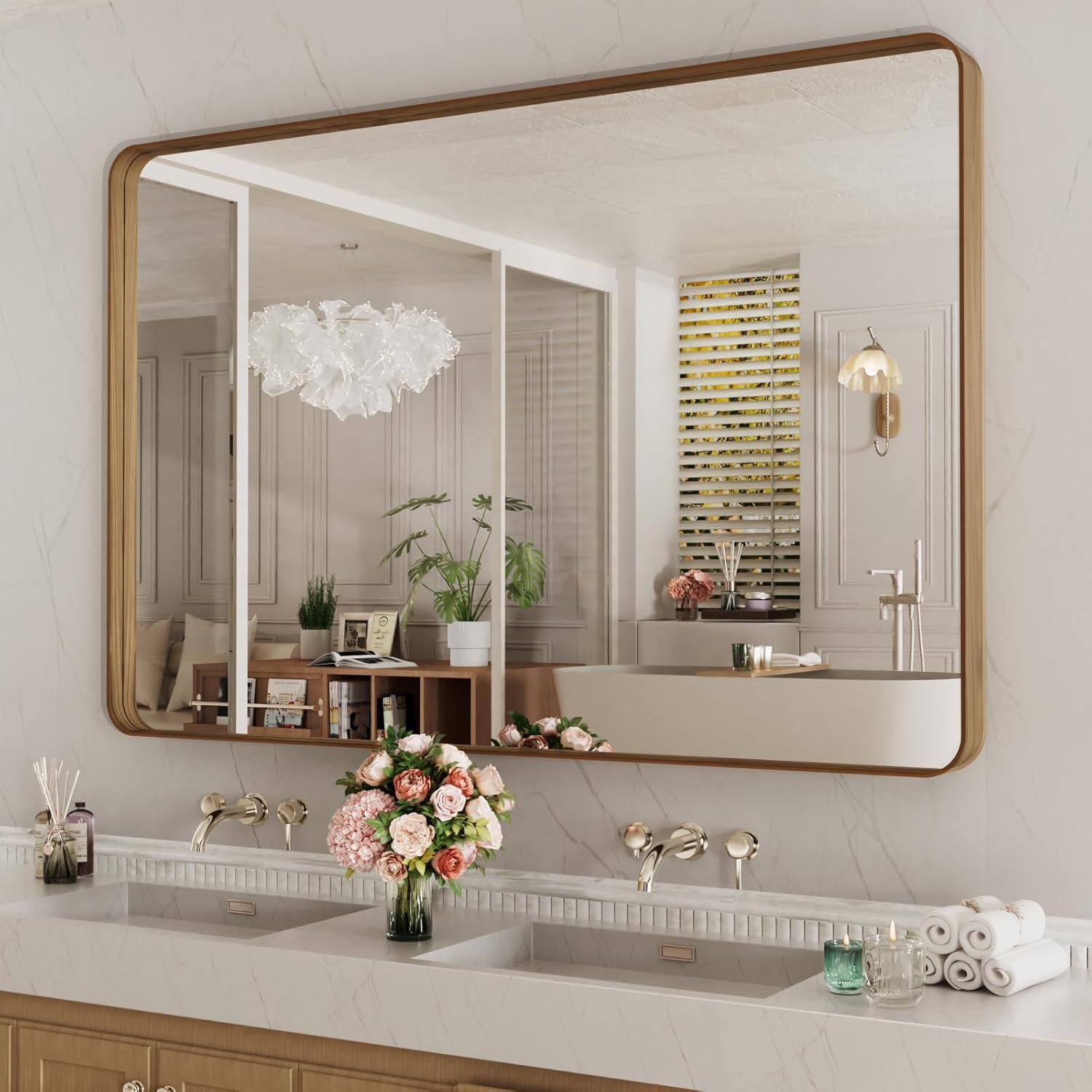 LOAAO Black Metal Framed Bathroom Mirror for Wall, 22X30 Inch Rounded Rectangle Mirror, Matte Black Bathroom Vanity Mirror Farmhouse, Anti-Rust, Tempered Glass, Hangs Horizontally or Vertically