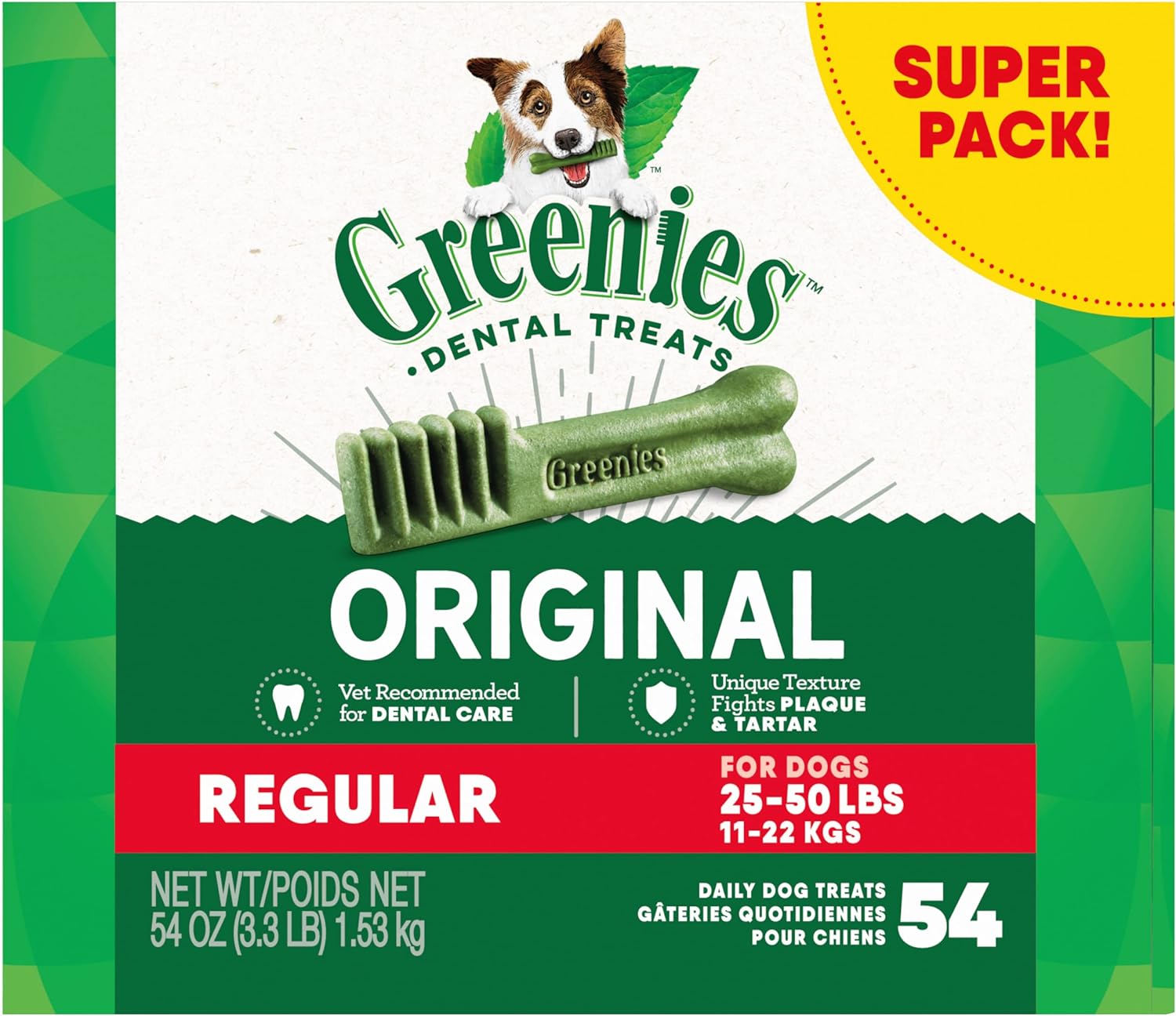 Greenies Original Regular Natural Dog Dental Care Chews Oral Health Dog Treats, 36 count (Pack of 1)