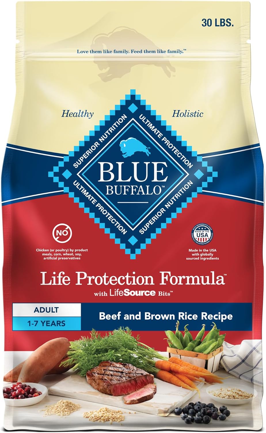Blue Buffalo Life Protection Formula Adult Dry Dog Food, Helps Build and Maintain Strong Muscles, Made with Natural Ingredients, Chicken & Brown Rice Recipe, 30-lb. Bag