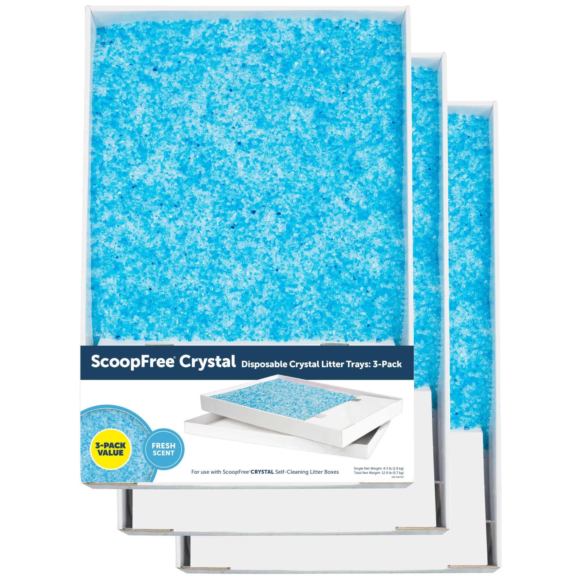 PetSafe ScoopFree Crystal Cat Litter Tray Refills – Fresh Scent, 3-Pack – Disposable Tray – Includes Leak Protection & Low Tracking Litter – Absorbs Odors On Contact