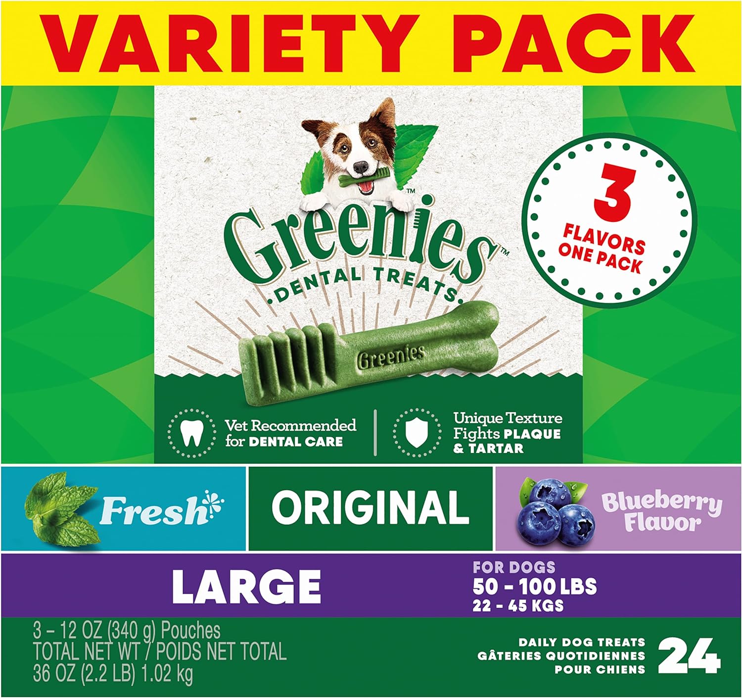 Greenies Original Regular Natural Dog Dental Care Chews Oral Health Dog Treats, 36 count (Pack of 1)