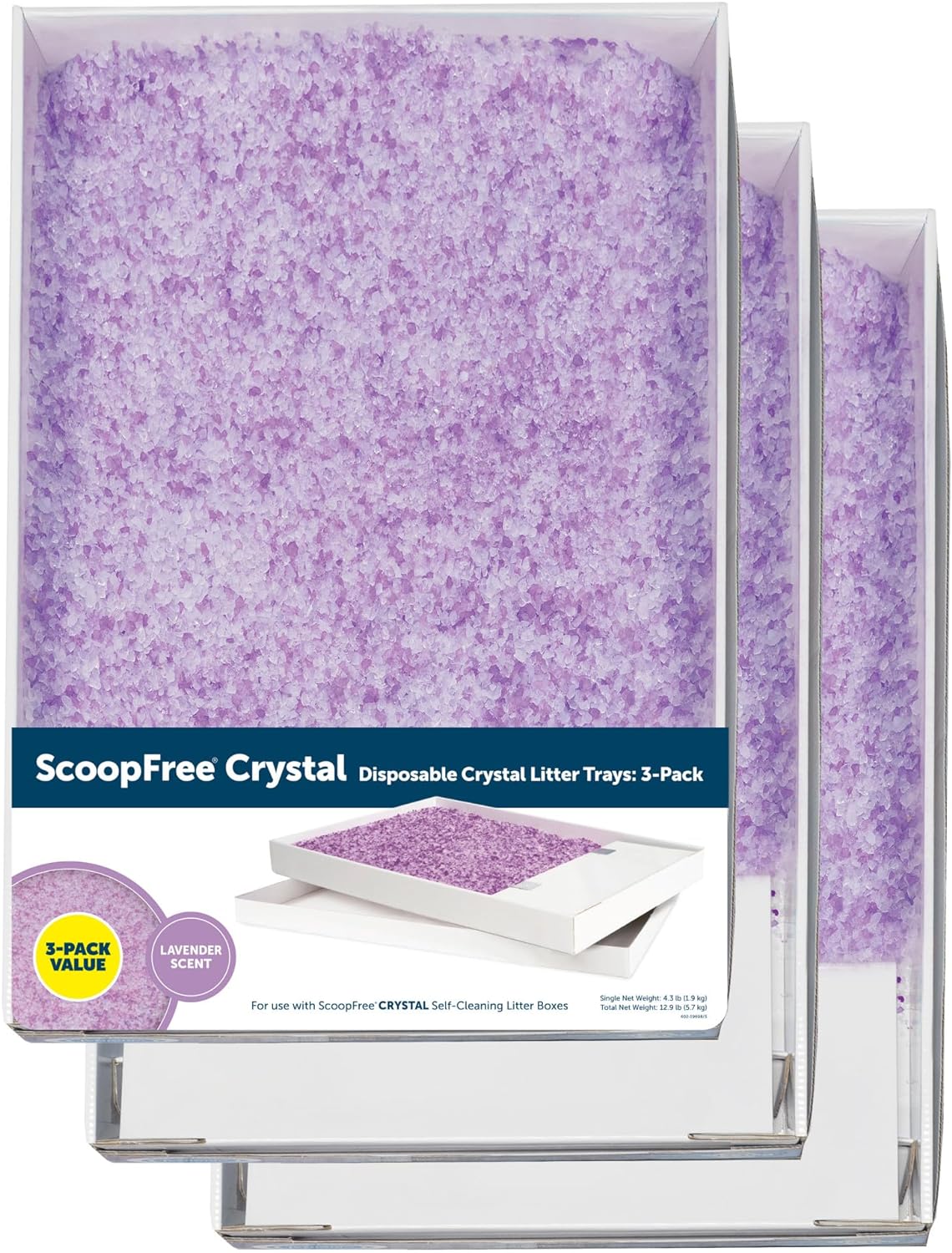 PetSafe ScoopFree Crystal Cat Litter Tray Refills – Fresh Scent, 3-Pack – Disposable Tray – Includes Leak Protection & Low Tracking Litter – Absorbs Odors On Contact