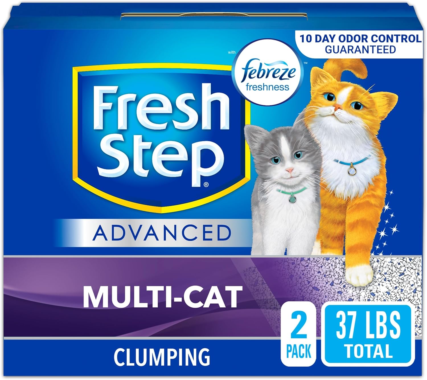Fresh Step Clean Paws Cat Litter With Febreze Freshness, Advanced Multi-Cat Low-Tracking Clumping Litter With Guaranteed Odor Control, 37 lbs. (2 x 18.5 lb. Box)