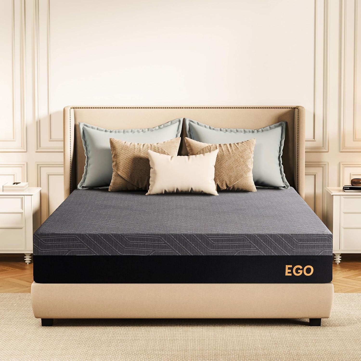 EGOHOME 14 Inch King Size Memory Foam Mattress for Back Pain, Cooling Gel Mattress Bed in a Box, Made in USA, CertiPUR-US Certified, Therapeutic Medium Mattress, 76x80x14 Black