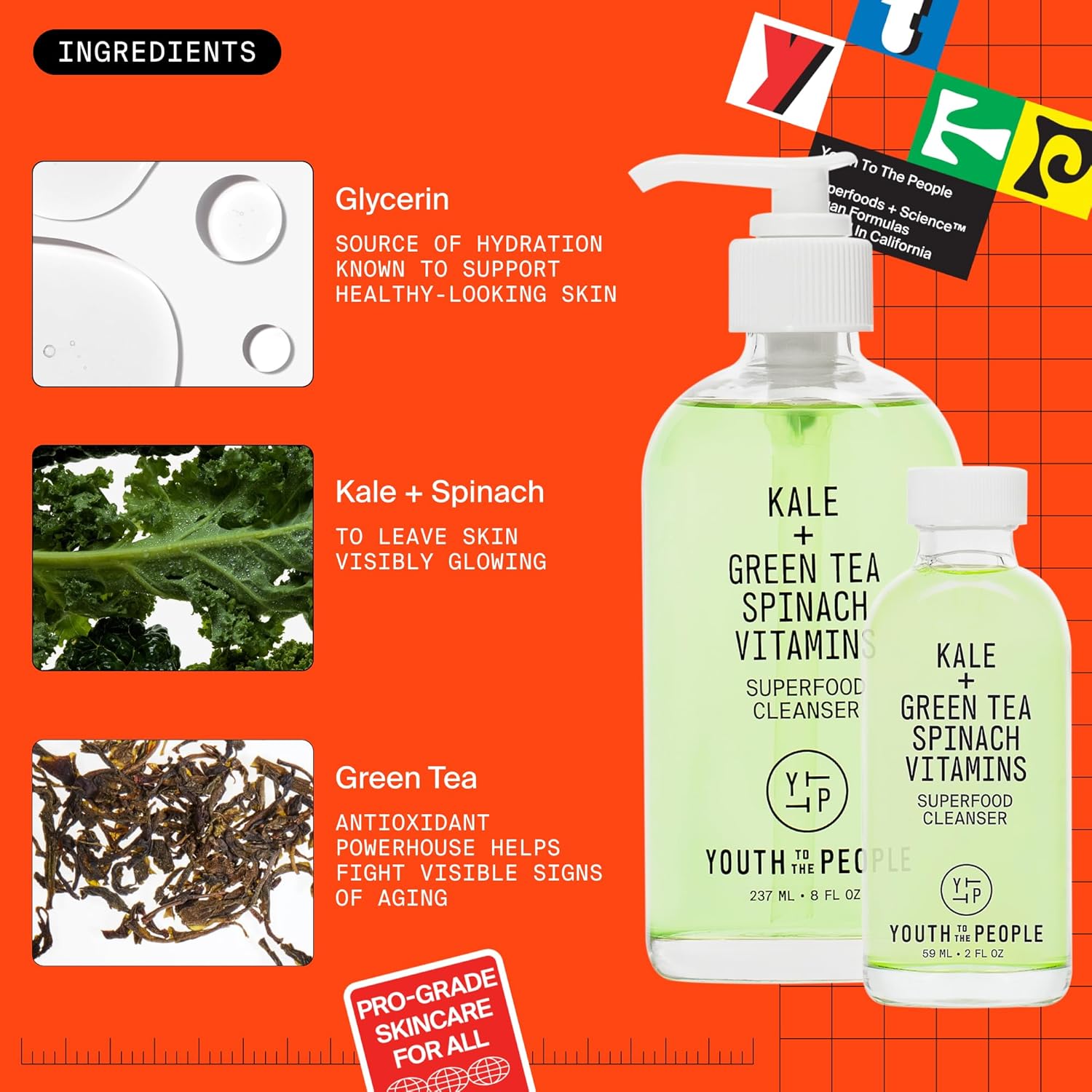 Youth To The People Superfood Facial Cleanser - Kale and Green Tea Cleanser - Gentle Face Wash, Makeup Remover + Pore Minimizer for All Skin Types - Vegan